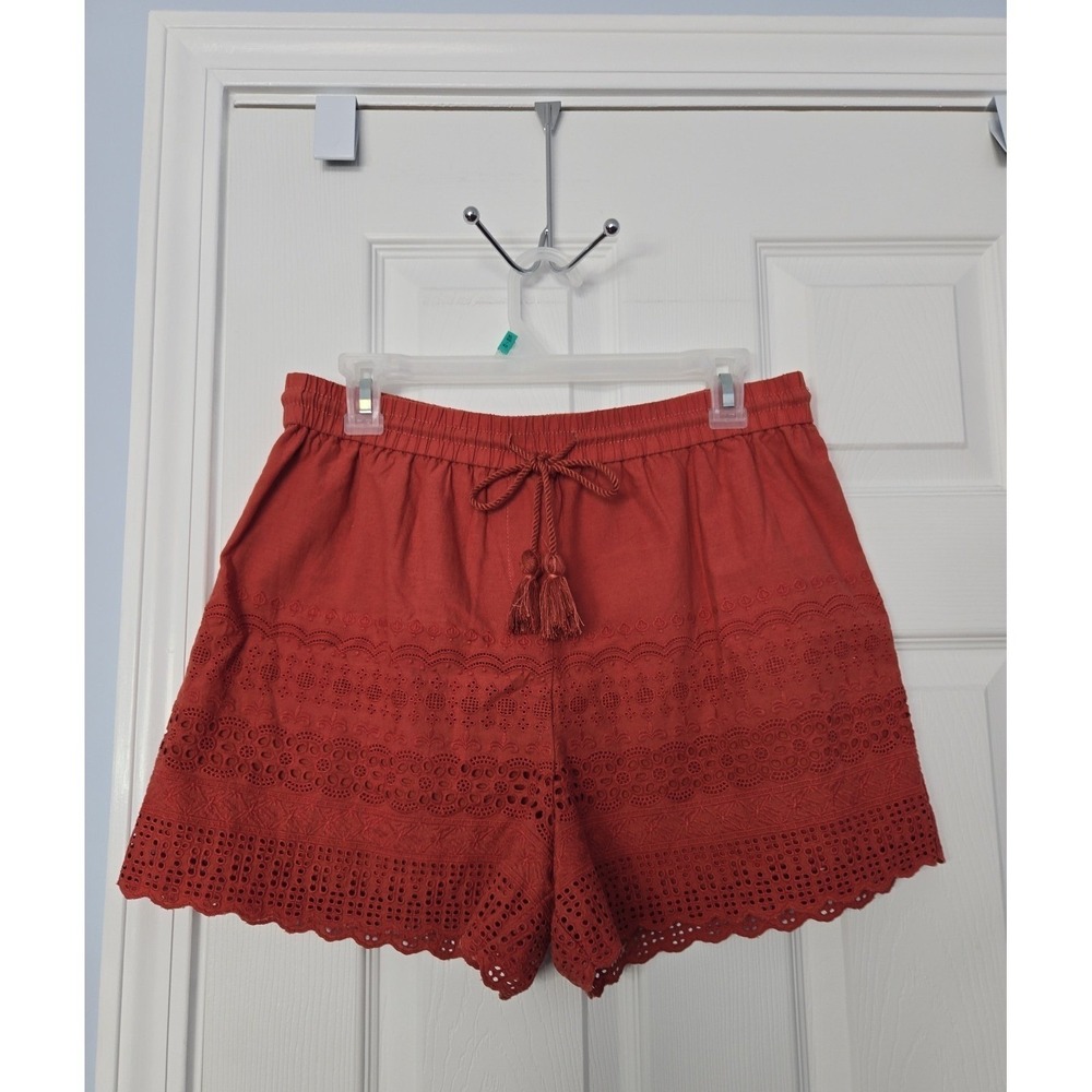 Faded Glory Womans Lace Shorts Size 6 Brunt Orange Draw String Waist